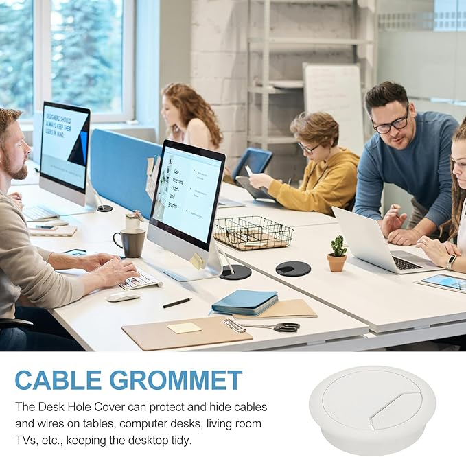 PATIKIL Desk Grommet 2.4", 4 Pcs Plastic Desk Hole Cover Cable Grommet Cord Hole Cover Table Wire Organizer for Home Office Wires Cables Through The Countertop, White