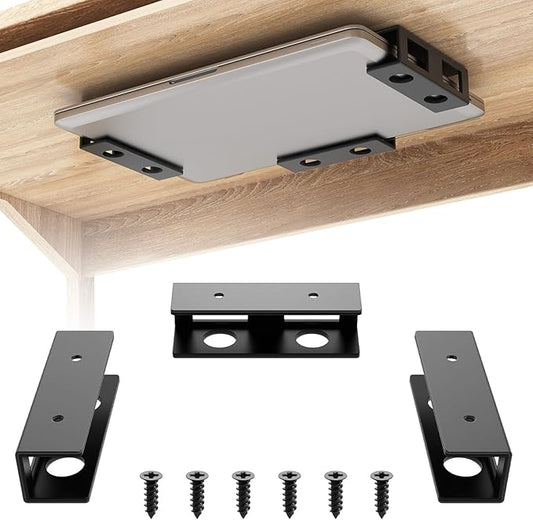 3 PCS Under Desk Laptop Mount with Anti-Scratch Silicone Pad Under Desk Holder Mount Shelf for Laptop Keyboard Storage（1 Pack）