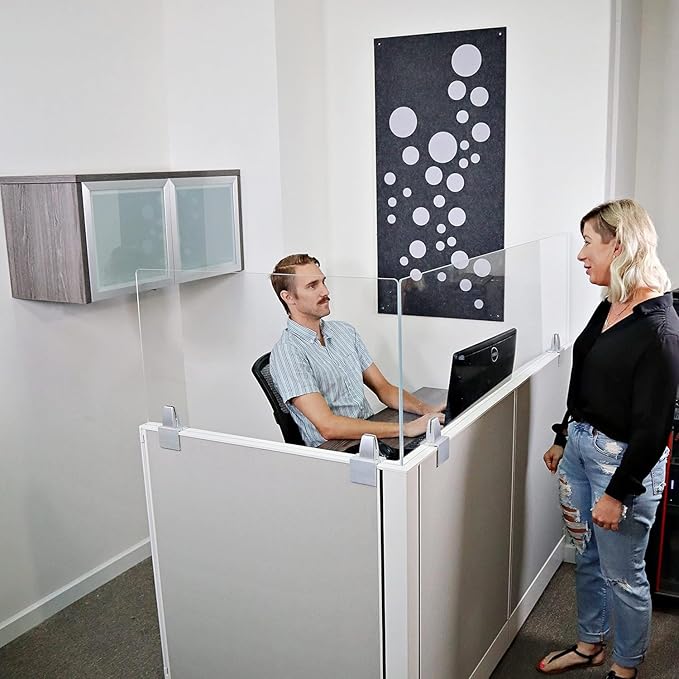 OBEX Acrylic Mounted Large Brackets Quality Desk Privacy Panel & Divider for Your Office Cubicle-Increase Separation & Improve Productivity (Clear, 12"W X 48"H)