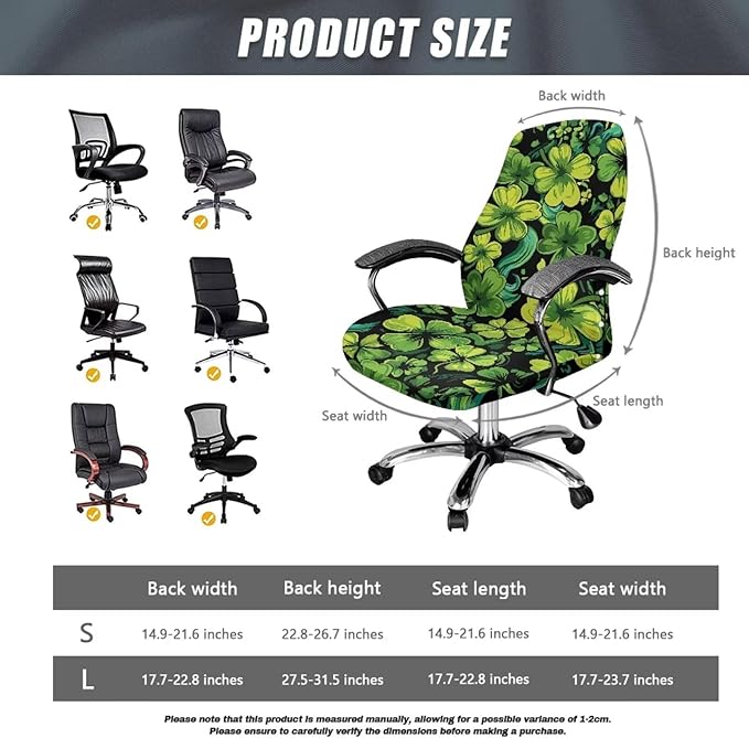 Talayituse Shamrock Leaves Print Office Chair Covers, Stretch Computer Chair Cover, Universal Boss Chairs Covers Modern Simplism Style High Back Chairs Slipcover St Patrick's Day Decor, Large