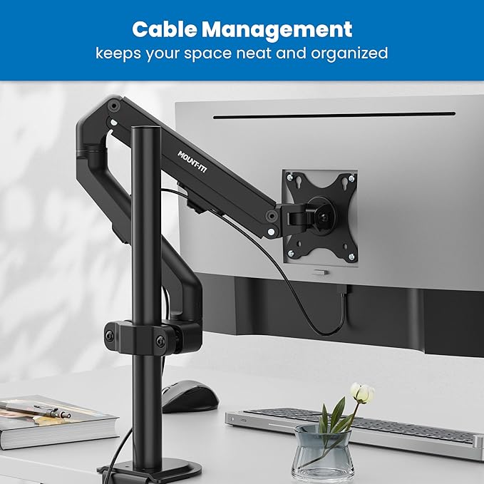 Mount-It! Single Monitor Wall Mount, Computer Monitor Wall Mount Arm, Vesa 100x100 75 x 75 - Pole Mounting, Full Motion Vesa Wall Bracket for 17" to 32" Screens, Curved Displays, 15.4 lb max