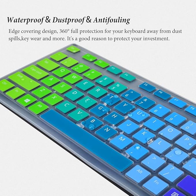 Keyboard Cover Skin for Dell KM636 Wireless/KB216 KB216p KB216d Wired Keyboard/Dell Optiplex 5250 3050 3240 5460 7450 7050,Dell Inspiron AIO 3475/3670/3477 All-in one Desktop Keyboard Skin-Rainbow