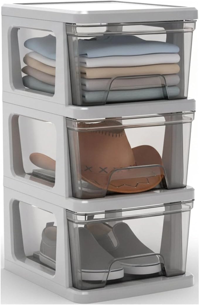 Plastic Drawer Wide Tower Plastic Storage Cart with Clear Pull Out Drawers, Silver (3 Drawer Wide Tower)