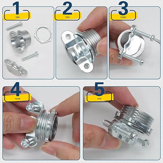 Bonsicoky 12 Pcs Clamp Type Cable Connectors - Zinc Alloy Clamp Cable Connector Fittings for Metallic Conduit Protect Electric Wires Electrical Box Cables - 1/2 Inch + 3/4 Inch