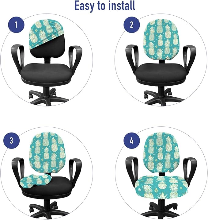 Ambesonne Pineapple Office Chair Slipcover, Abstract Summer Pattern with Exotic Fruit and Minimal Ornaments, Protective Stretch Decorative Fabric Cover, Standard Size, Yellow Turquoise