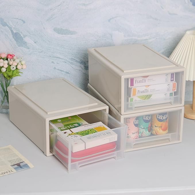 12 Quart Plastic Storage Drawer Unit, Stackable Desktop Storage Drawer, 3 Packs