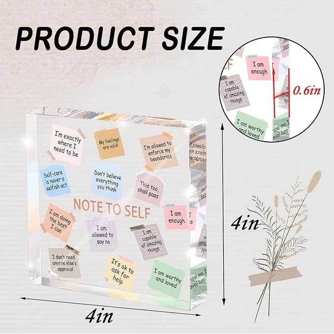 Inspirational Desk Decoration - 4x4" Acrylic with Inspirational Quotes, Perfect for Dorms and Offices, Daily Positive Affirmations, Therapist Room Decor, Positive Workspace Sign, and Wellness Gift