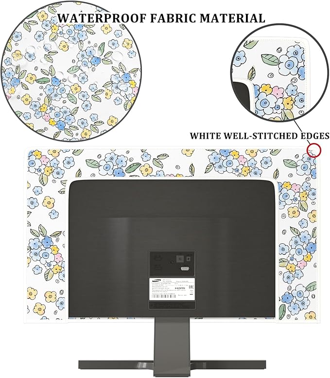 Watercolor Wildflower Television Cover 50,51,52 Inch Waterproof Trendy Modern Botanical Weatherproof Screen TV Covers Anti-Static Dustproof Protective Cover for TVs LED LCD，Blue and Green