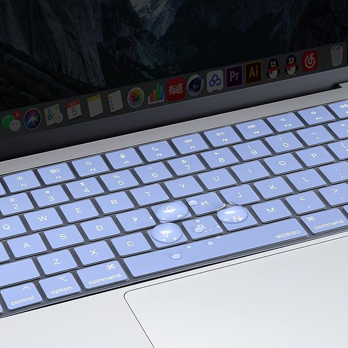 MOSISO Keyboard Cover Skin Compatible with MacBook Air 15 inch M3 A3114 M2 A2941/Air 13.6 A3113 A2681/Pro 14/16 M4 M3 M2 M1, Serenity Blue