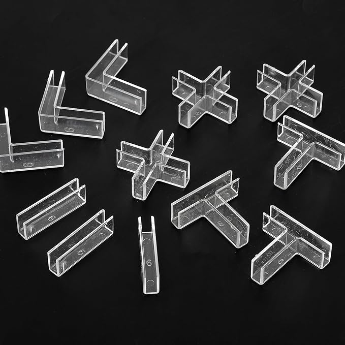 uxcell 24Pcs Plastic Glass Connector, Suitable for 8mm Thick l Shaped Glass to Glass Clamp, Fixing Bracket Rimless Clip Holder for Aquarium Fish Tank Display Shelves, Transparent