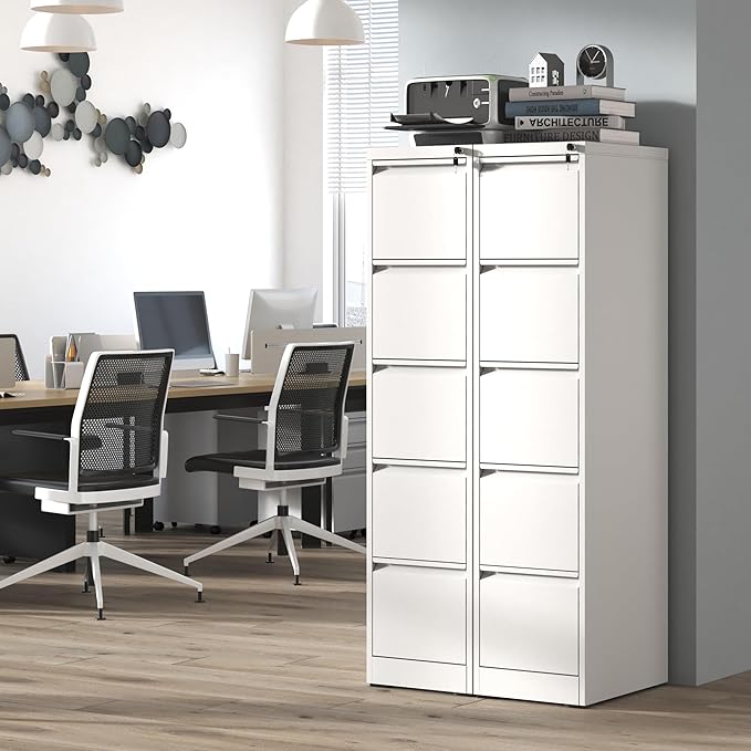 IKIMI 5 Drawer File Cabinet,Metal Filing Cabinets for Home Office,Vertical File Cabinet with Lock,Heavy Duty Metal Storage Cabinet for A4/Letter/Legal Size Files,Assembly Required