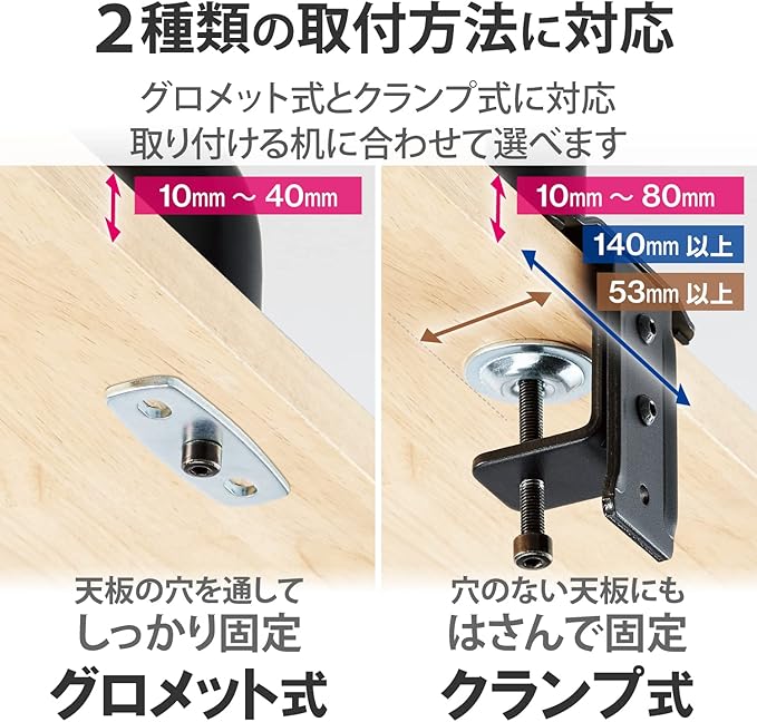 Elecom DPA-SL05BK Monitor Arm, Display Arm, Single Arm, Spring, Load Capacity: Approx. 4.4 - 17.6 lbs (2 - 8 kg),