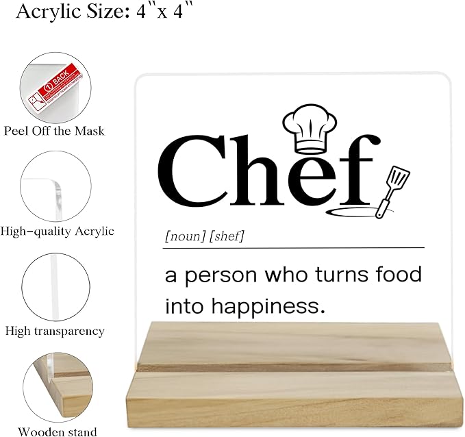 Chef Gift for Men Desk Decor Sign, Chef Appreciation Acrylic Plaque Gifts for Coworker