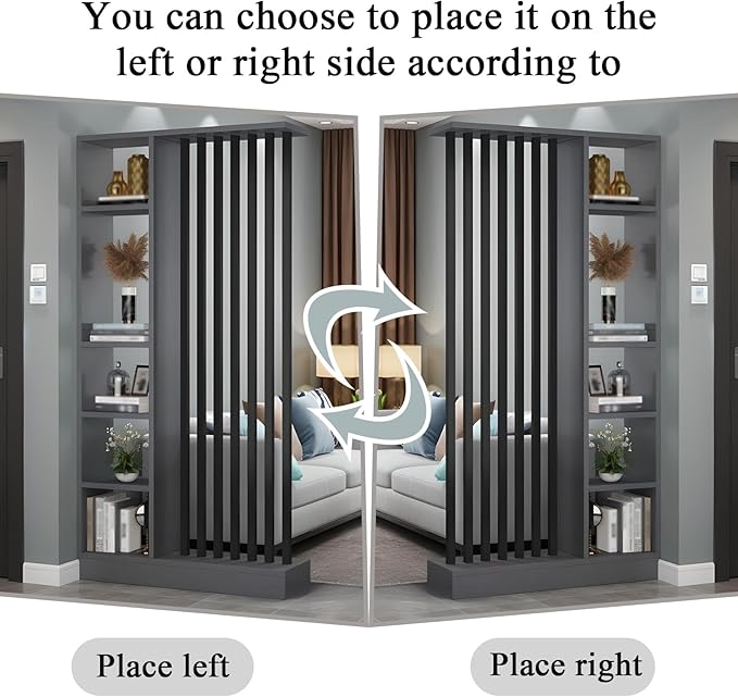 Room Divider with Shelves, Entrance Hall Partition Screen Column Floor to Ceiling - Freestanding Room Divider with Storage Shelf, Freestanding Decor for Bedroom (A Gray + Black, 39.4in / 100cm)