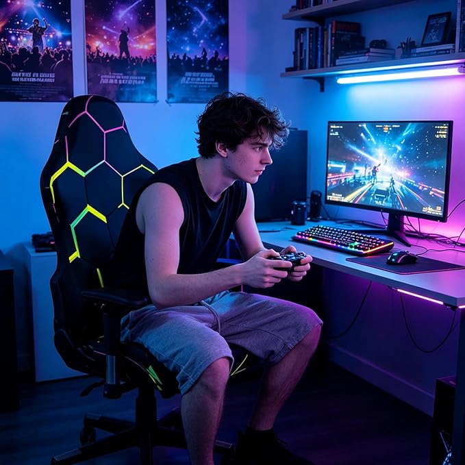 Gaming Chair Covers Slipcovers, 3D Printing Stretchable Elastic Computer Reclining Gaming Chair Seat Cover with Armrest Cover (No Chairs)(M)
