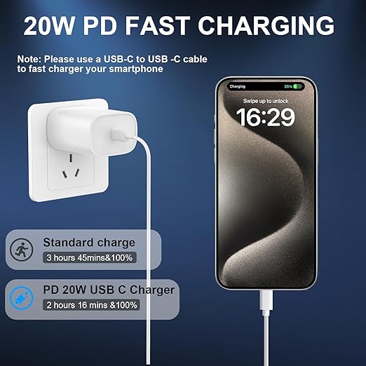 Phone 17 16 15 Charger Fast Charging Type C Chargers USB C Fast Charger Block & Phones 17 Charger Cord 6.6FT Long USB C Charging Cable for i.Phone 17/17 Pro/17 Pro Max/Air/Phone 16 15 Pro Max,White