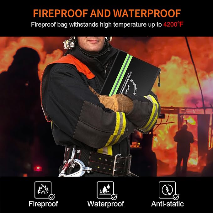 JUNDUN Fireproof Money Bag, 10.6"x6.7" Waterproof and Fireproof Cash Bag with Zipper Closure,Fireproof Safe Storage Pouch Envelope for Money,Cash and Passport,Black