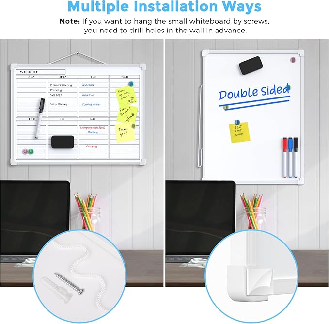 MaxGear Small Weekly Calendar Dry Erase Board for Wall, 16"x12" Hanging Double-Sided White Board, Portable Whiteboard for Planning, Drawing, Memo, to Do List, School, Home, Kitchen, Office