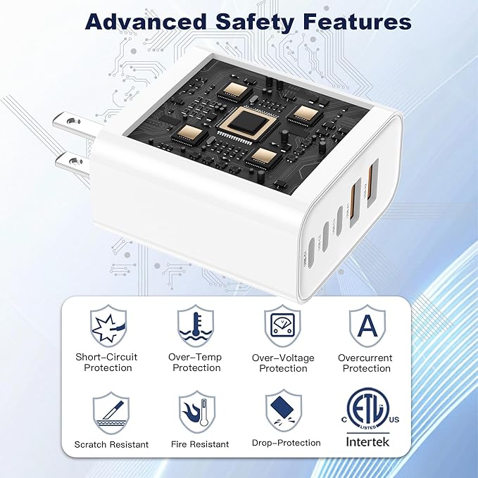 USB C Charger Block, 5 in 1 60W Charging Blocks, PD 3.0 25W Single Max Fast Charger, QC 2A USB Wall Charger for iPhone 16 15 14 13 12 11 Pro Max, iPad, iPod, Samsung, AirPods Pro, Apple Watch Series