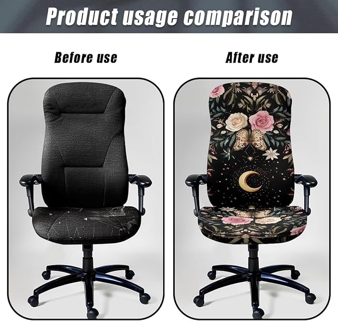 Talayituse Butterfly Moon Rose Flower Print Office Chair Covers, Stretch Computer Chair Cover, Universal Boss Chair Covers Modern Simplism Style High Back Chair Slipcover, Small