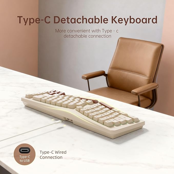 7KEYS Wired Ergonomic Keyboard, Compact Mini Split Keyboard 69 Keys, 14+ RGB Backlight, Detachable USB Type-C Cable, Natural and Comfortable Typing for Desktop PC Laptop Windows MAC (Retro Beige)
