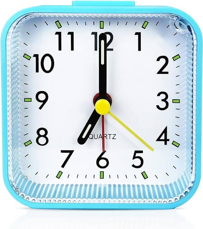 Lamisola Small Battery Operated Analog Alarm Clock for Bathroom, Travel Clock, Quieter Bedrooms Desk Bedside Clocks for Kids Teen, Blue