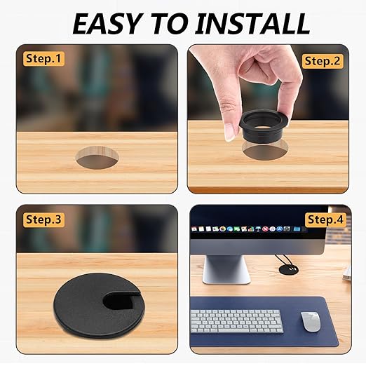 8pcs 1-3/4 Inch Desk Grommet with Drilling Hole Saw, Plastic Desk Hole Cover, White Cable Hole Cover, Desk Hole Grommet for Wire Cord Organizing Office Computer Desk