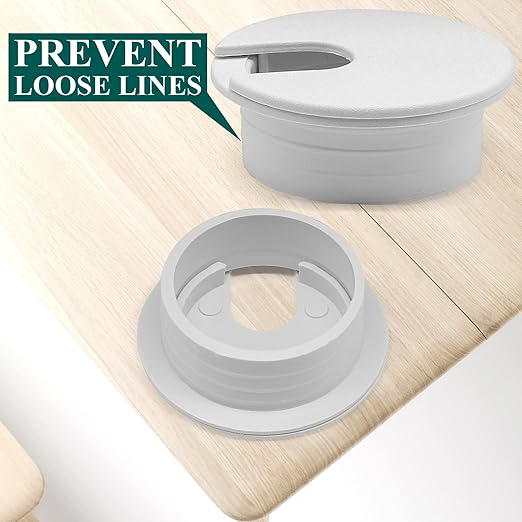 Litoexpe White Desk Cord Grommets 1-1/2 Inch, Plastic Grommet Cable Hole Cover for Office Equipment, Computer Desk Wires - 2 Pieces