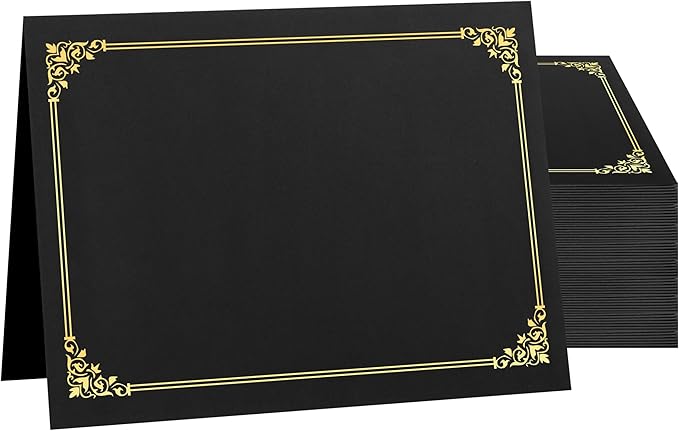 SUNEE Certificate Holders(Black, 50 Packs), Diploma Covers Gold Foil Border, for Letter Size 8.5x11 Certificates, Cardstock, Document Papers