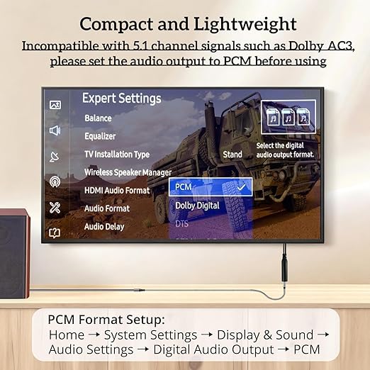 192KHz DAC Optical to RCA Converter,Optical Audio Cable to RCA Male Cable Adapter,Digital to Analog Audio Converter for HDTV, DVD, Set-top Boxes(Unidirectional from O-ptical to RC A Only) Cable -6.6FT