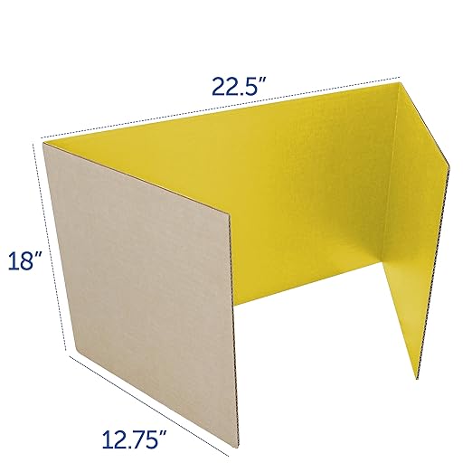 Flipside Products 18”x 48” Yellow Study Carrel, Privacy Boards, Student Privacy and Focus Booth for The Classroom, Desk Divider Cubby for Tests, Made in USA - 12 Pack