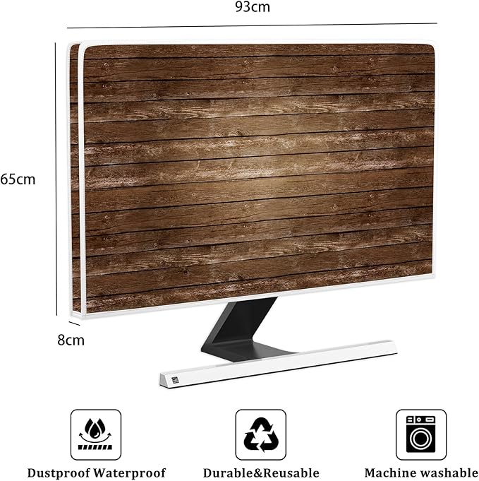 Waterproof TV Dust Covers 37, 38, 39 Inch for Television LED LCD OLED TVs TV Display Protectors During House Moving, Storing, or Home Renovation，Brown Vintage Wooden Board
