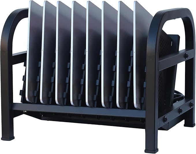 Workington 8-Device Open Desktop School Charging Cart Station for Ipads, Chromebooks, Tablets and Laptops Computer with Power Strip Included, Assembly Required, 1004 Black