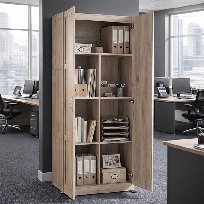DUMOS Office Storage Cabinet, Large Capacity Organizer, Wooden Bedroom Storage Unit for CD, Blankets and Books, Suitable for Living Rooms, Office and Study Rooms, Wood