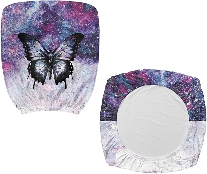 Butterfly Office Chair Covers 2 Piece Stretchable Computer Chair Seat Cover Decorative Universal Slipcover for Rotating Chair,Gaming Chair Protector Cover Galaxy Desk Accessories Purple