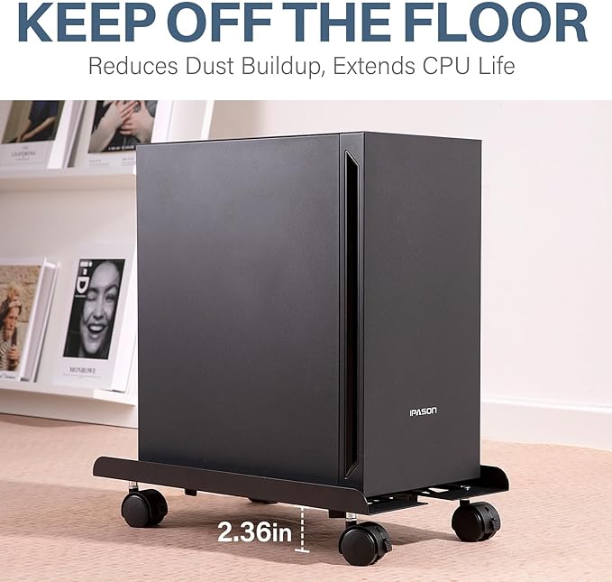 Mobile PC Stand, Adjustable Metal Computer Tower Stand, PC Floor Stand with 4 Locking Caster Wheels, PC Tower Stand, CPU Holder, PC Cart PC Riser Fits Most PC for Gaming Office Desk