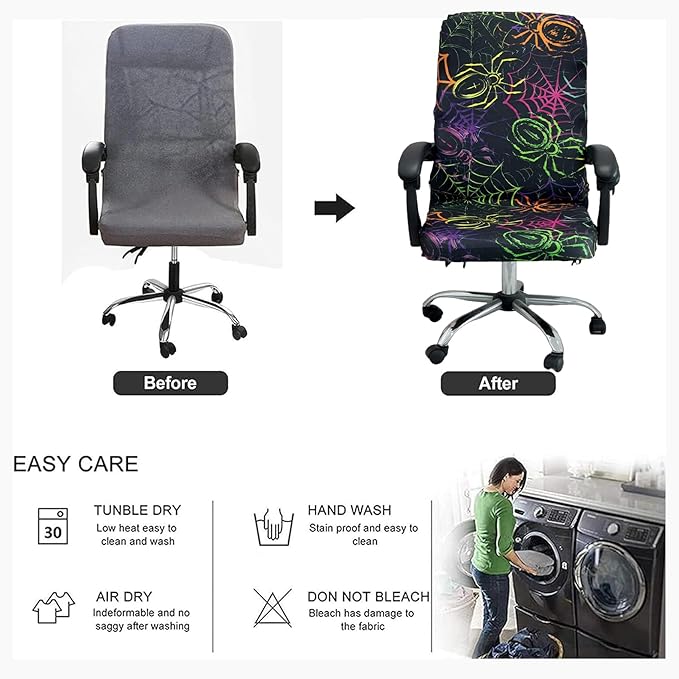 Halloween Office Chair CoversHorror Bloody Handprints Footprints on White Horror Theme Print Stretchable Slipcover for Modern Simplism Style High Back Boss Chair(No Chair) (Halloween06, M)…