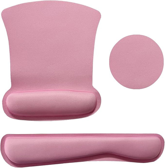 Keyboard Wrist Rest Pad Mouse Pad with Wrist Support Set of 3, Gaming Mousepad with Non-Slip Rubber Base, Ergonomic Memory Foam Mouse Cushion Support for Home Office Laptop Computer, Pink