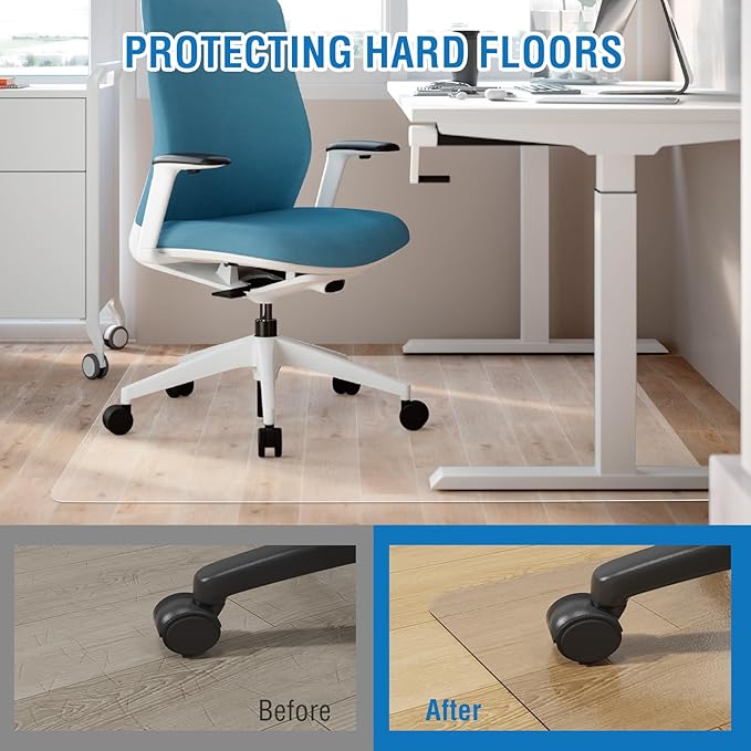 Clear Chair Mat, 60" x 50" Office Chair Mat for Hard Floors, Desk Mat for Gaming Chair, Vinyl Floor Mat for Home Office Kichen Living Room, Clear