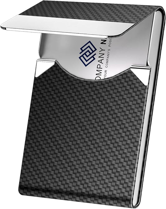 Business Card Holder, Metal Slim Business Card Case, Pocket Card Holder for Women or Men, PU Leather Business Card Holder Case RFID Blocking Name Card Holder with Magnetic Closure, Black Carbon | Slim, Business Card Case, Pocket Card Holder, RFID Block...