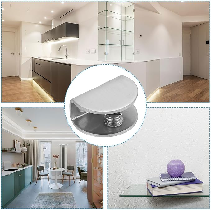 PATIKIL Glass Shelf Brackets, Stainless Steel Clamps Clip Holder Support with Screws for 3/16"-5/16" Glass Shelves Wall Mount,8Packs