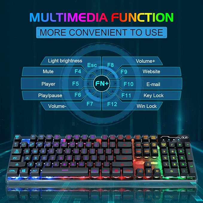 Gaming Keyboard and Mouse Combo, K1 RGB LED Backlit Wired Keyboard with 104 Key Computer PC Gaming Keyboard for PC/Laptop (Black)