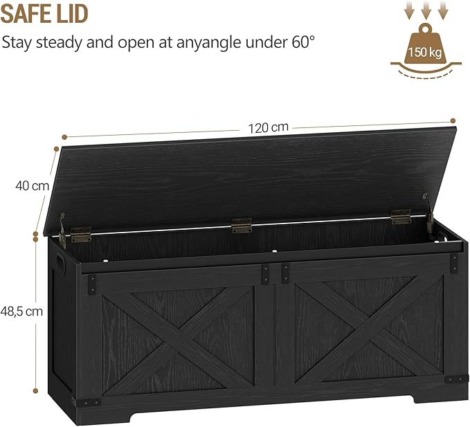 Hzuaneri 47.2" Storage Chest, Large Storage Trunk with 2 Hinges, Farmhouse Wooden Box Bench, Lift-Top Organizer Chest, Entryway Trunk for Bedroom, Living Room, Black SB12104X