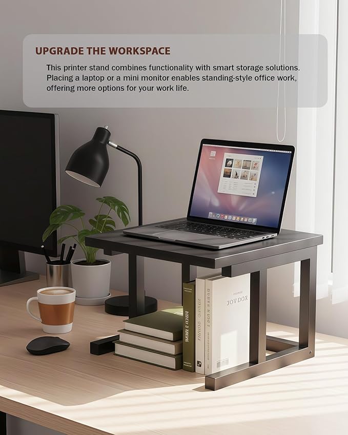 Desktop Printer Stand, 15.7″x 15.7″ 2-Tier Large Printer Shelf fit 3D Laser Printer/Scanner/Fax Machine, Industrial Storage Rack for Home Office Storage, Black P4040-B