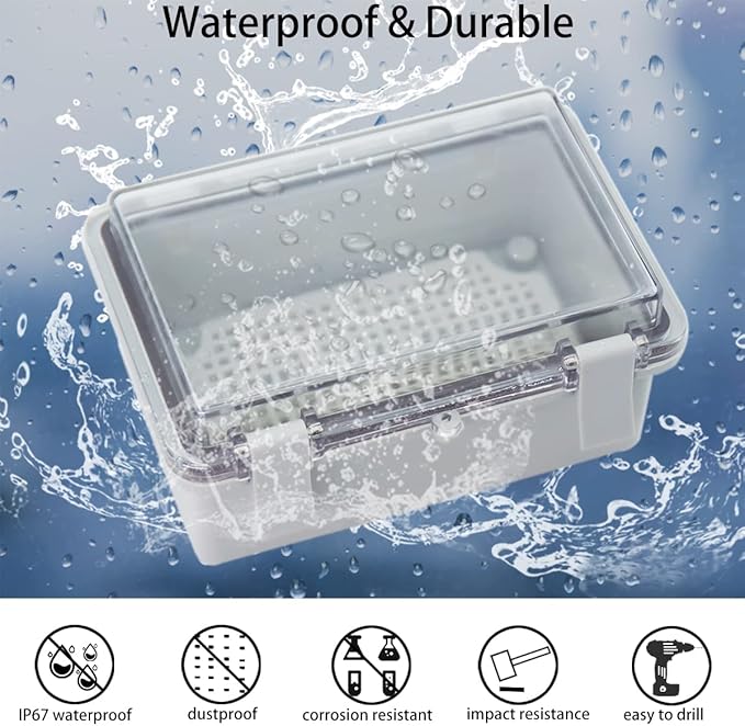 Junction Box, Hinged Clear Cover IP67 Waterproof ABS Project Box with 2 NPT 1/2" Cable Gland, Electrical Box Enclosure with Mounting Plate & Wall Bracket 5.9 x 3.9 x 2.8inch(150x100x70mm)