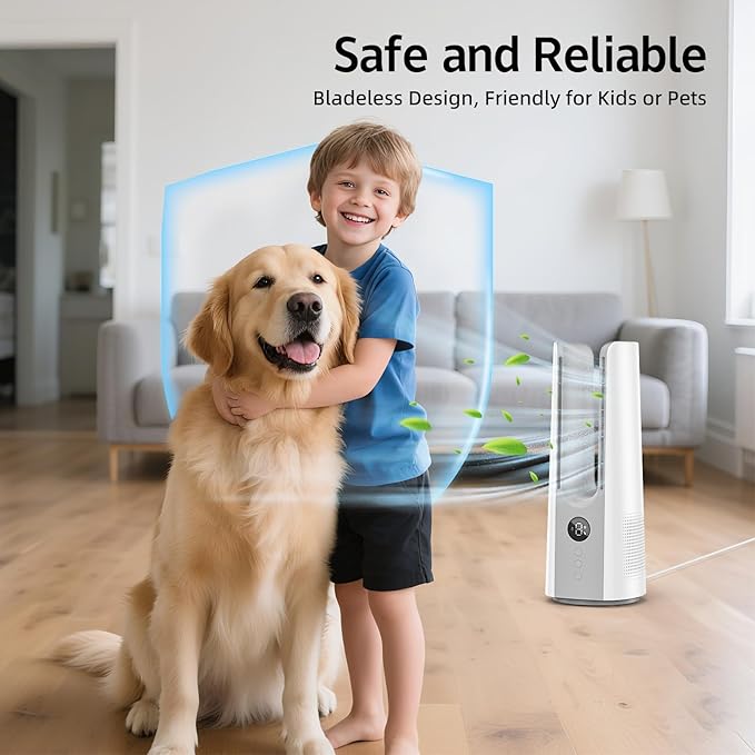 13 Inch Desk Fan, Portable Bladeless Fan, Small Quiet Table Fan with 60°Oscillating, 9 Speeds & 9H Timer, LED Display, Button Control, Easy to Clean, Personal Desktop Fan for Bedroom, Office，Home
