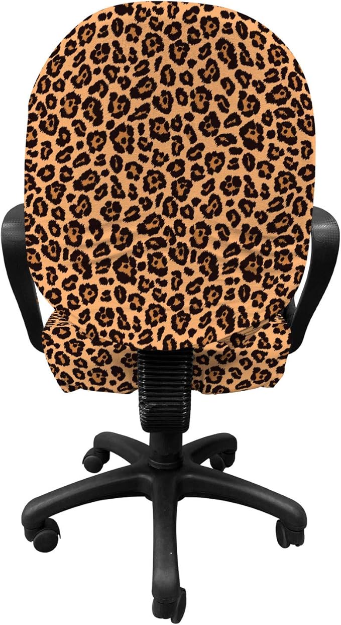Ambesonne Peach Color Leopard Print Office Chair Slipcover, Orange Color Leopard Pattern Illustration Exotic Pattern, Decorative Stretch and Washable Fabric Cover, Standard Size, Orange and Black