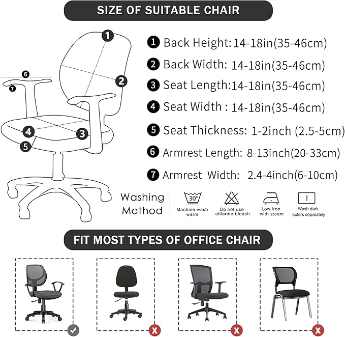 4 Pieces Split Office Chair Cover Large for Desk Chair Back and Seat with Armrest Covers Jacquard Stretch Sage Green Office Chair Slipcovers Set Washable
