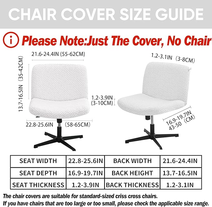 Lavish Cover Water Resistant Criss Cross Office Chair Cover - Armless, Wide, Comfy, Protects Chair Stains and Wear (Jacquard: White, Just the Cover, No Chair)