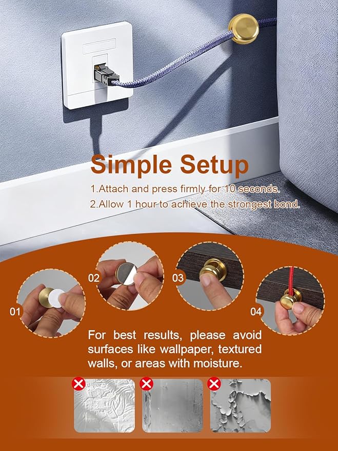 Wider Base Strong Adhesive Desk Cord Holder 3 Pack, Aluminum Gold Screw-top Cord Holder for Nightstand, Cable Holder Desk Organizer for Phone Charger, Cable Management Clips to Keep Cables Tidy